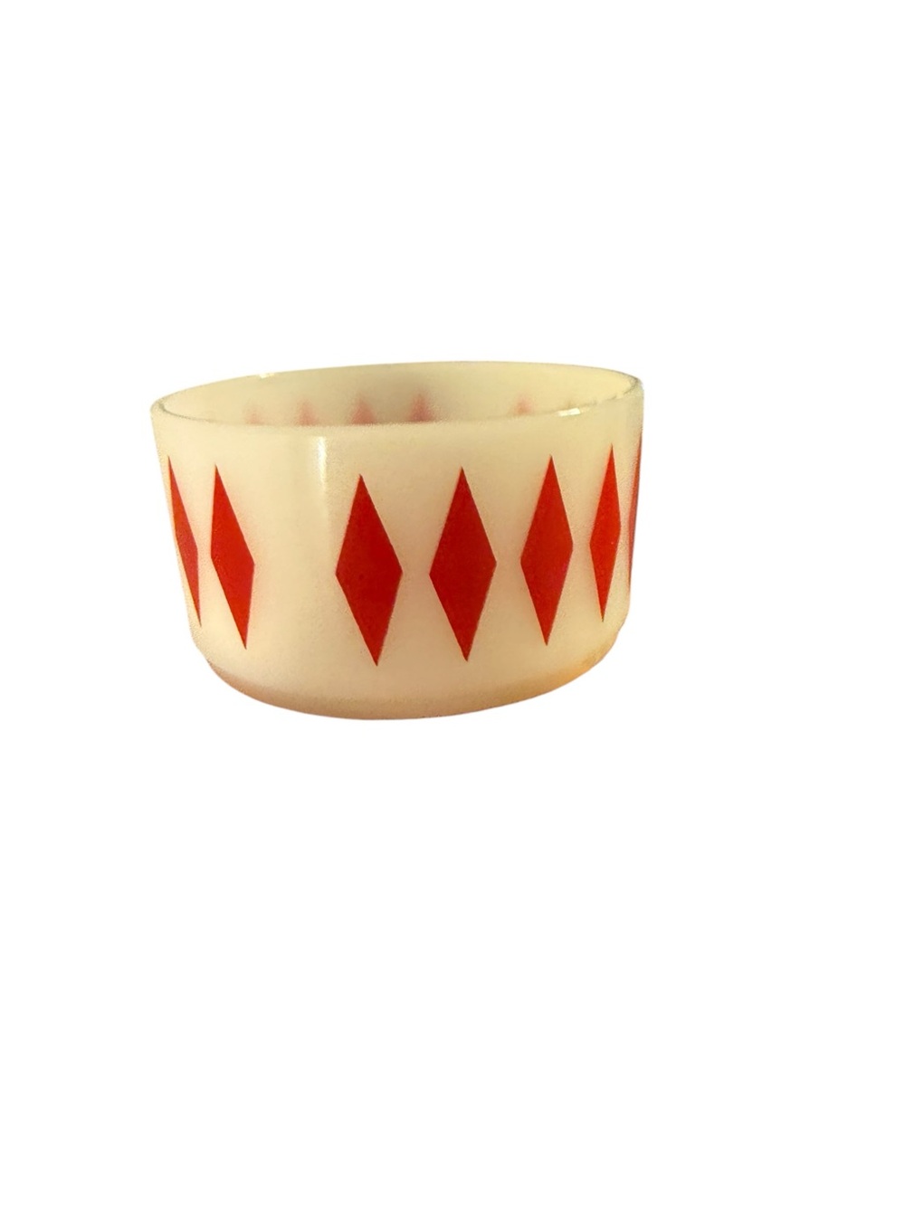 vintage Fire-King Red Diamonds (Harlequin) milk glass bowl